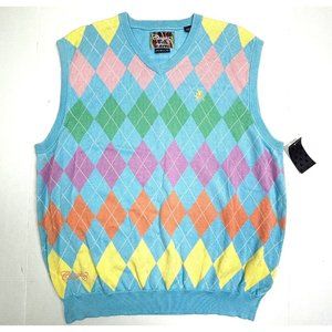 NWT Coogi Multicolored‎ Diamond Argyle Sweater Vest Men’s XL Australia Pastels